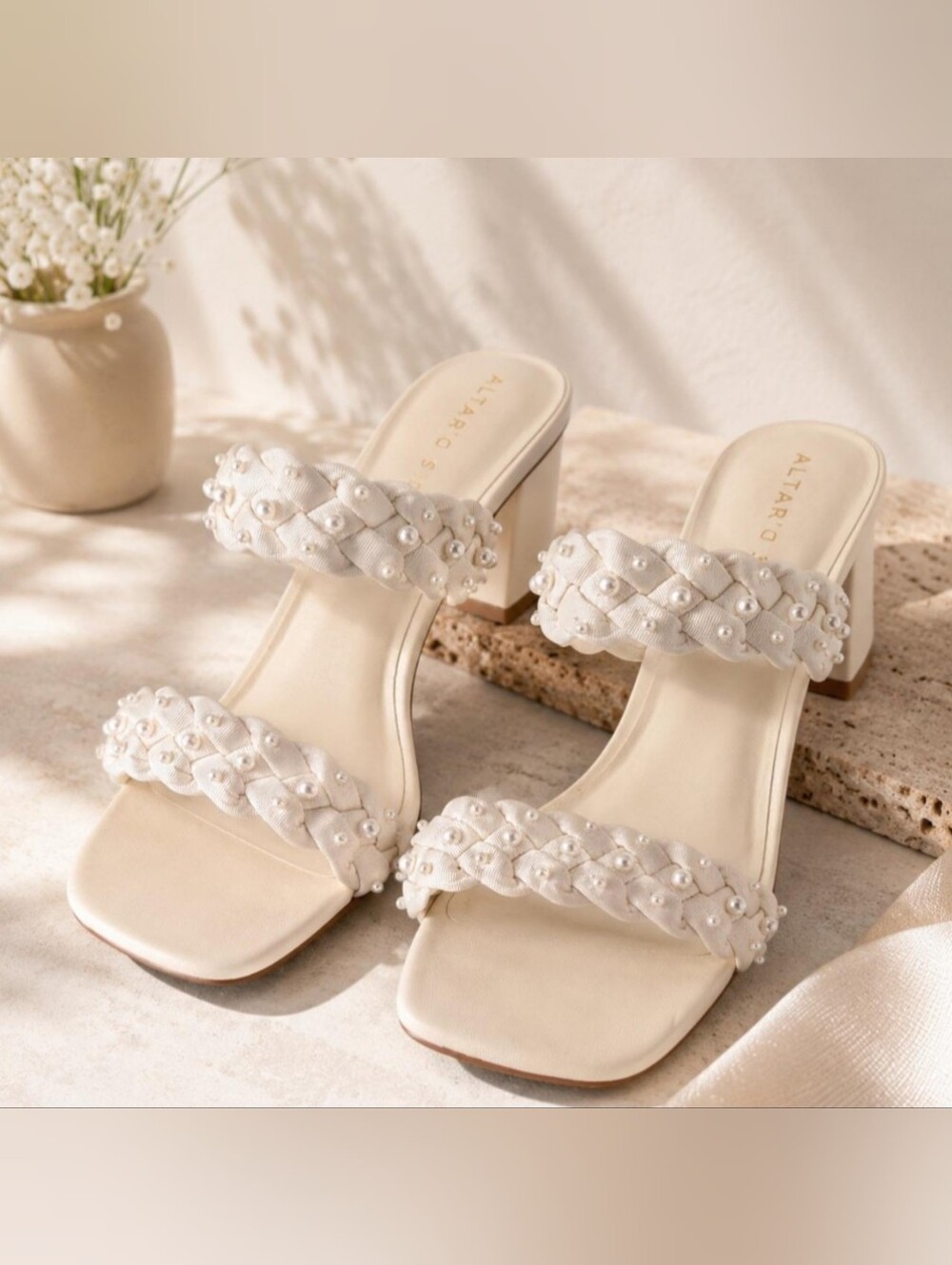 Altar'd State Heels Size 9 White Pearl Braided Wedding Bridal Cottagecore Diva